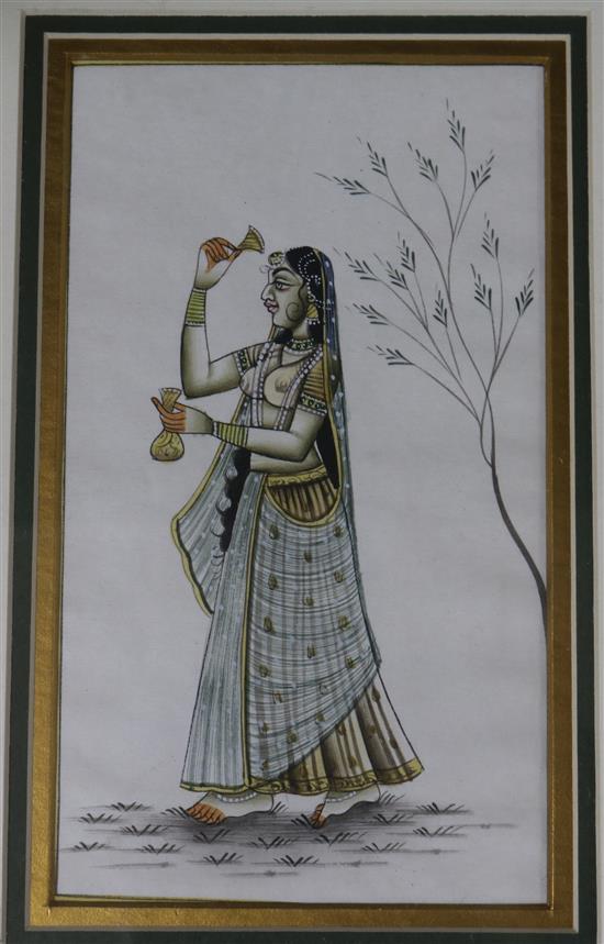 Four Indian paintings depicting dancers, 16 x 9cm